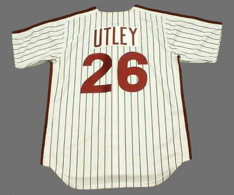 Philadelphia Phillies Chase Utley 1980s Cooperstown MLB jersey front view