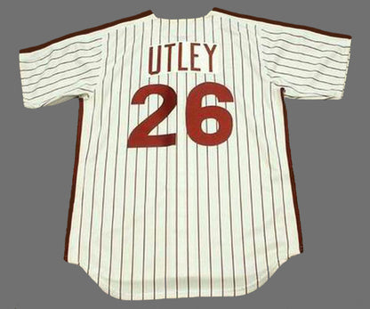Philadelphia Phillies Chase Utley 1980s Cooperstown MLB jersey front view