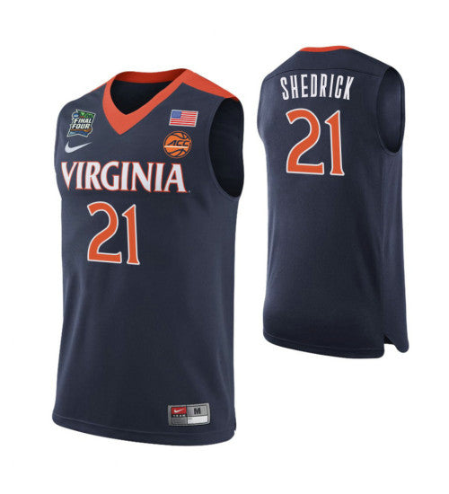 Kadin Shedrick Virginia Cavaliers Navy stitched throwback college basketball jersey