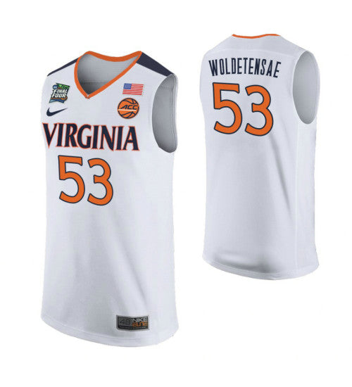 Tomas Woldetensae Virginia Cavaliers White stitched throwback college basketball jersey