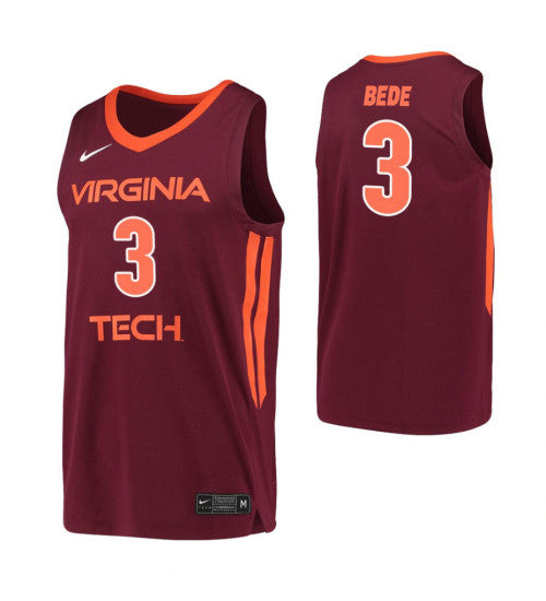 Wabissa Bede Virginia Tech Hokies #3 Maroon stitched throwback college basketball jersey