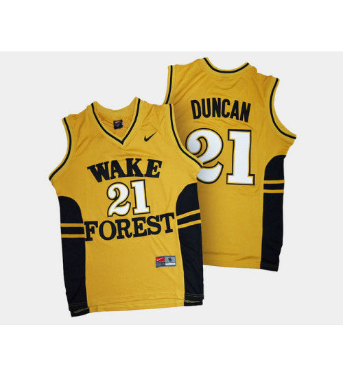 Duncan Alternate Wake Forest Demon Deacons Tim #21 Gold stitched throwback college basketball jersey