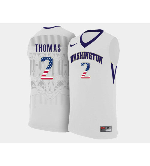 Washington Huskies Isaiah Thomas Home USA Flag #2 White stitched throwback college basketball jersey