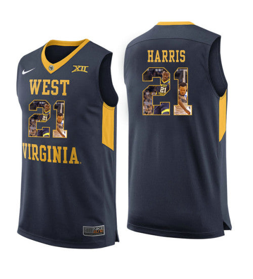 West Virginia Mountaineers Wesley Harris 11456 #21 Navy stitched throwback college basketball jersey