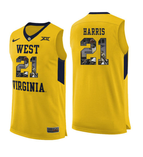 West Virginia Mountaineers 21 Wesley Harris College Basketball Jersey Yellow | Stitched Jersey RTJS 6042