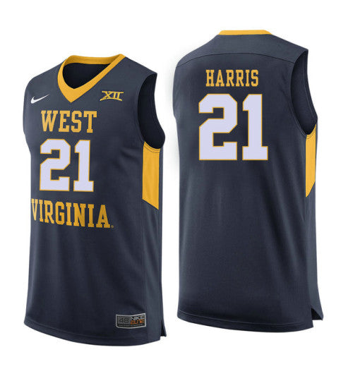 West Virginia Mountaineers 21 Wesley Harris College Basketball Jersey Navy 5703 | Stitched Jersey RTJS 6045