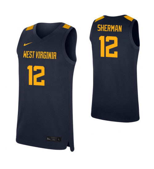 West Virginia Mountaineers Taz Sherman #12 Navy stitched throwback college basketball jersey
