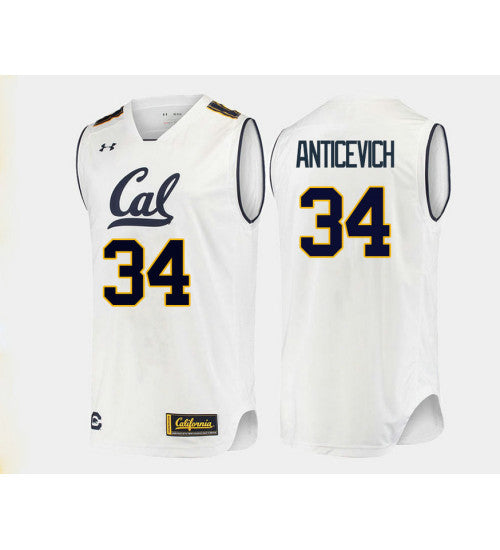 California Golden Bears 34 Grant Anticevich College Basketball Jersey White stitched basketball jersey for game day fanwear