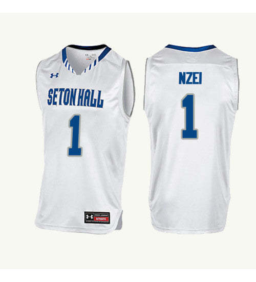 Seton Hall Pirates Michael Nzei #1 White stitched throwback college basketball jersey