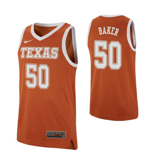 Texas Longhorns 50 Will Baker Texas Orange College Basketball Jersey | Stitched Jersey RTJS 6827